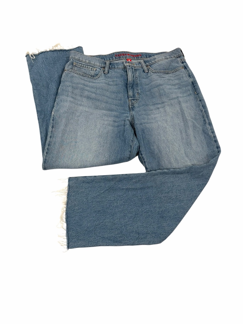 Lucky Brand Zoe High Rise Straight Jeans Womens 14/32A Raw Hem Wide Leg